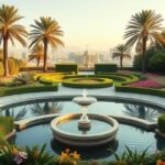 مصمم حدائق يعمل على تنسيق مساحة خارجية في أحد منازل الكويت